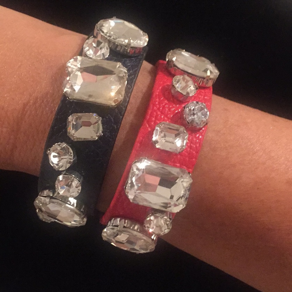 Pair of Blue & Red Leather Gemmed Bracelets